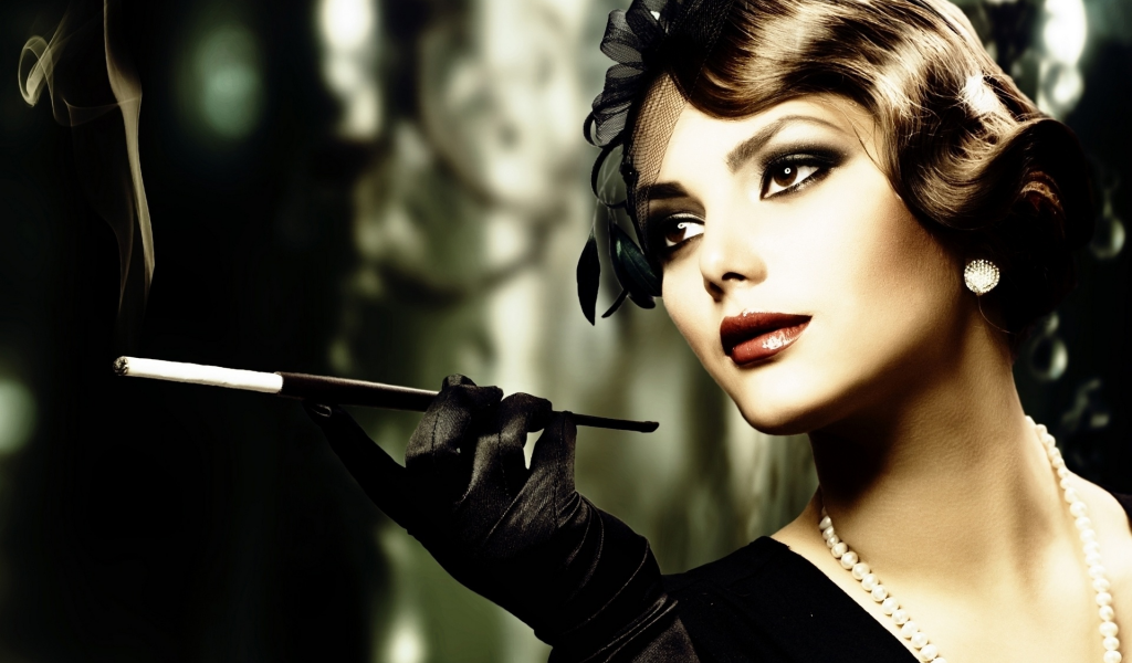 classy, glamour, cigarette, smoking woman, black hat, elegant lady