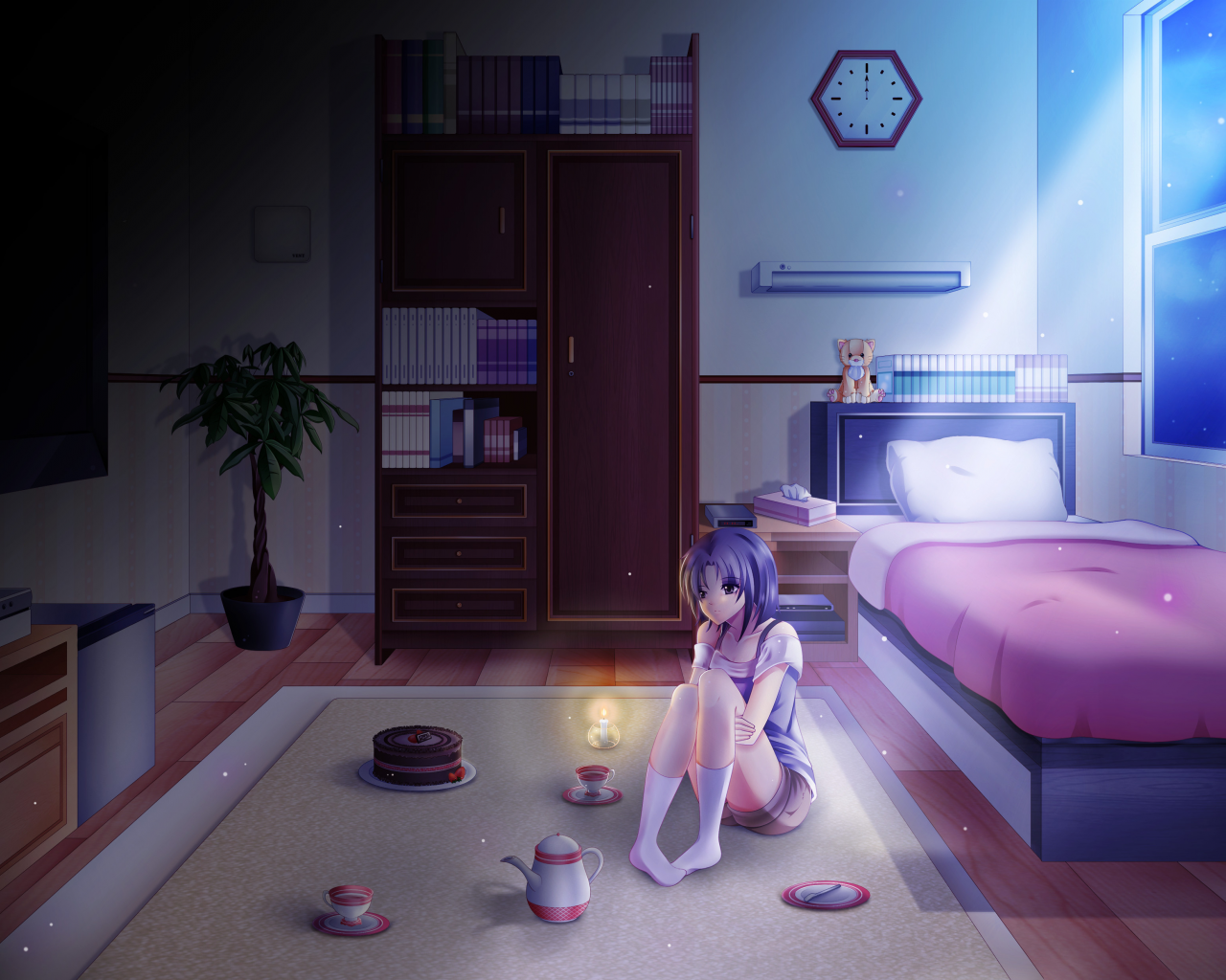 аниме, девушка, кровать, lonely night