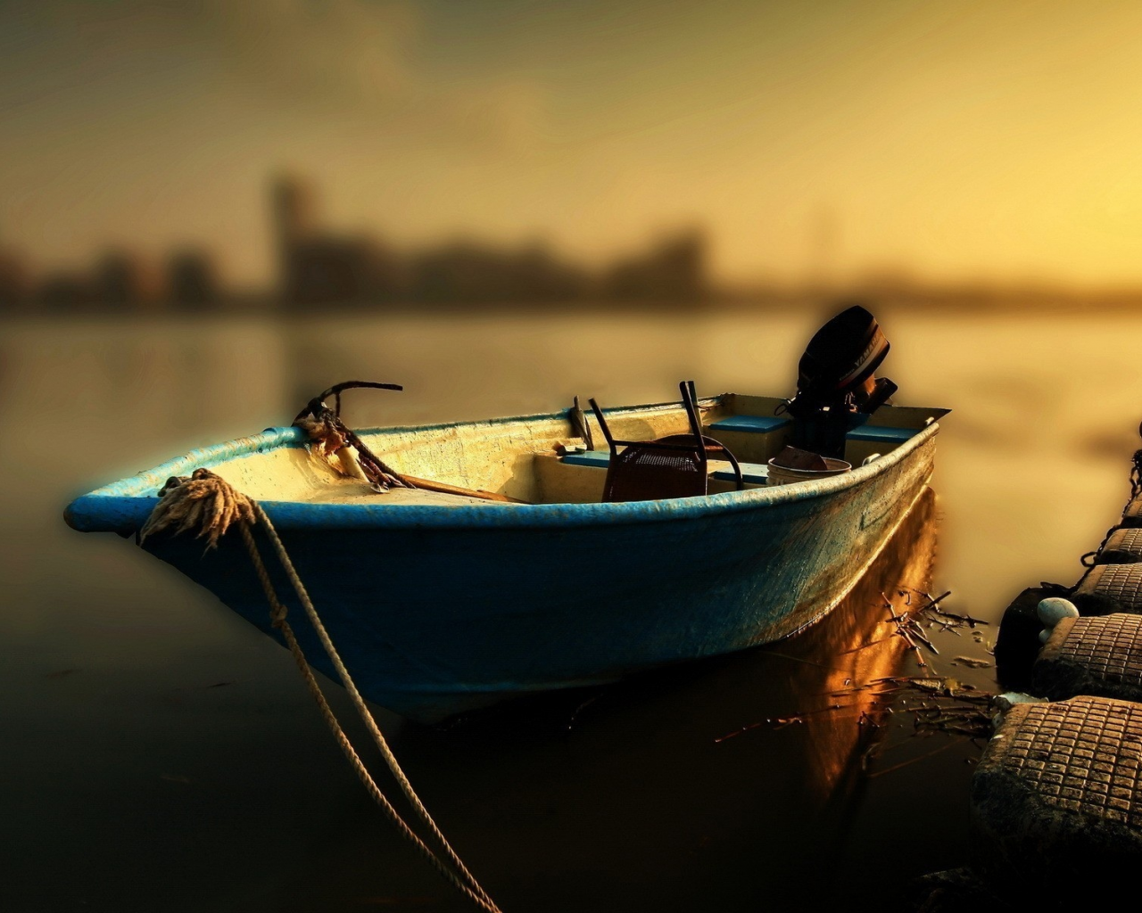 boat, lake, sunset