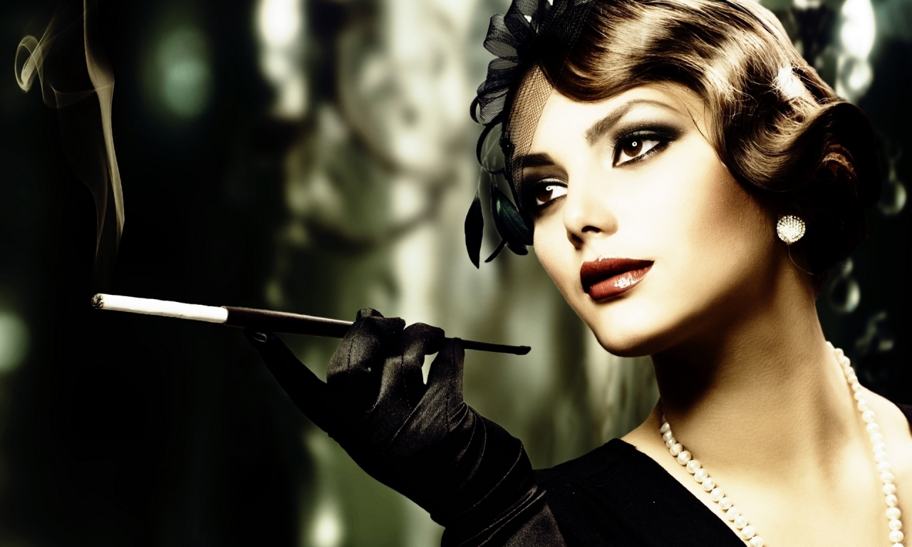 classy, glamour, cigarette, smoking woman, black hat, elegant lady