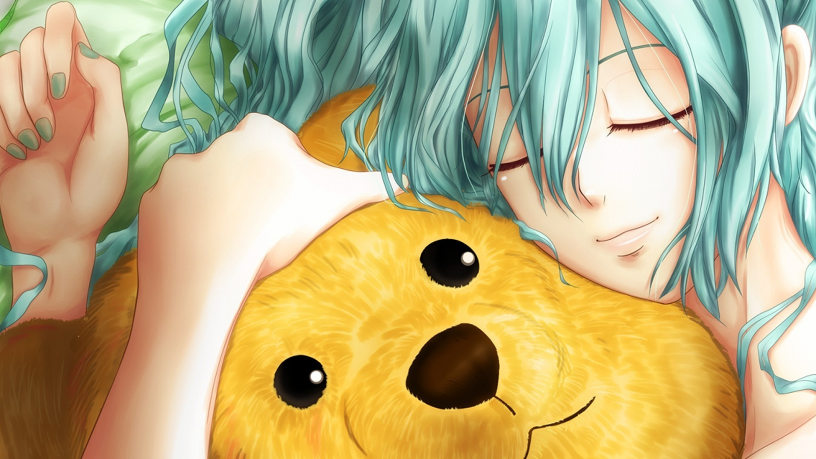 teddy bear, вокалоид, anime, sleep, miku, аниме
