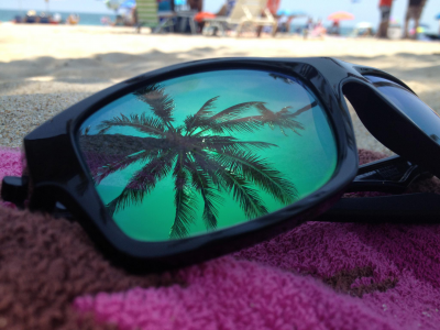 пальма, пляж, отражение, очки