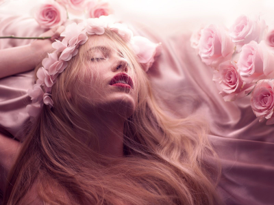 розовые, лицо, тона, блондинка, цветы