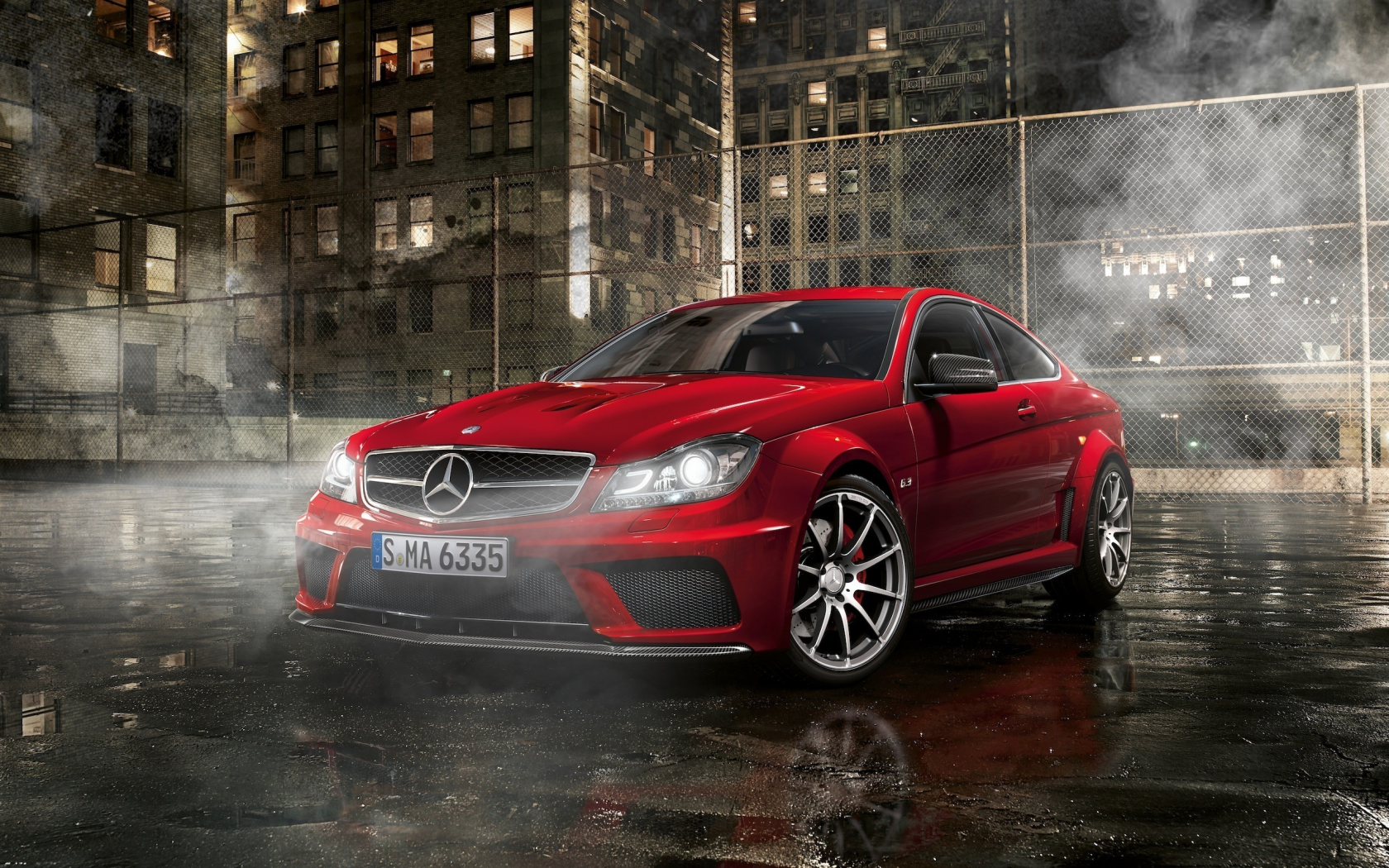 mercedes benz c63, мерседес, amg, ночь, улица