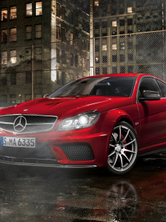 mercedes benz c63, мерседес, amg, ночь, улица