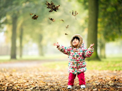 ребёнок, листья, осень, настроение