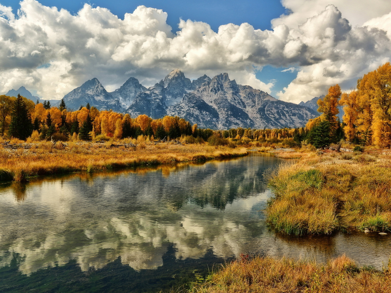 осень, горы, река