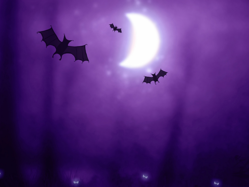 halloween, луна, существа, летучие мыши
