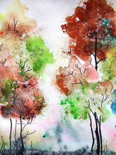 осень, лес, рисунок, краски, деревья