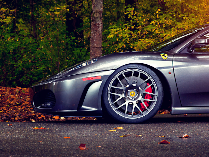 ferrari, trees, 430, wheels, silver, leaf, autumn, green, tuning