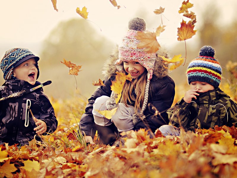 autumn, smiles, children