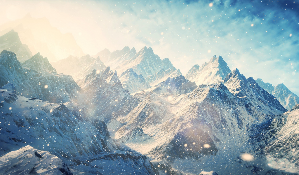 пейзажи, The Elder Scrolls V: Skyrim, winter, зима, landscapes, снег, снег пейзажи,Elder Scrolls V: Skyrim, горы, mountains, snow, snow landscapes