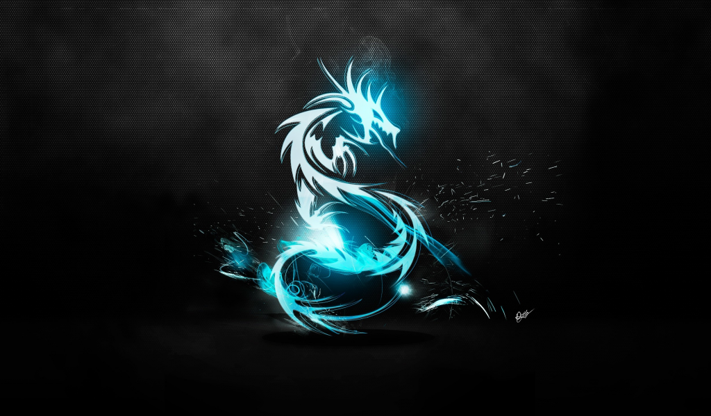 абстрактного, logos, логотипы, синий, black background, Blue Dragon, abstract, AMD, blue, черный фон