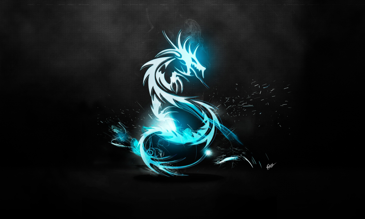 абстрактного, logos, логотипы, синий, black background, Blue Dragon, abstract, AMD, blue, черный фон