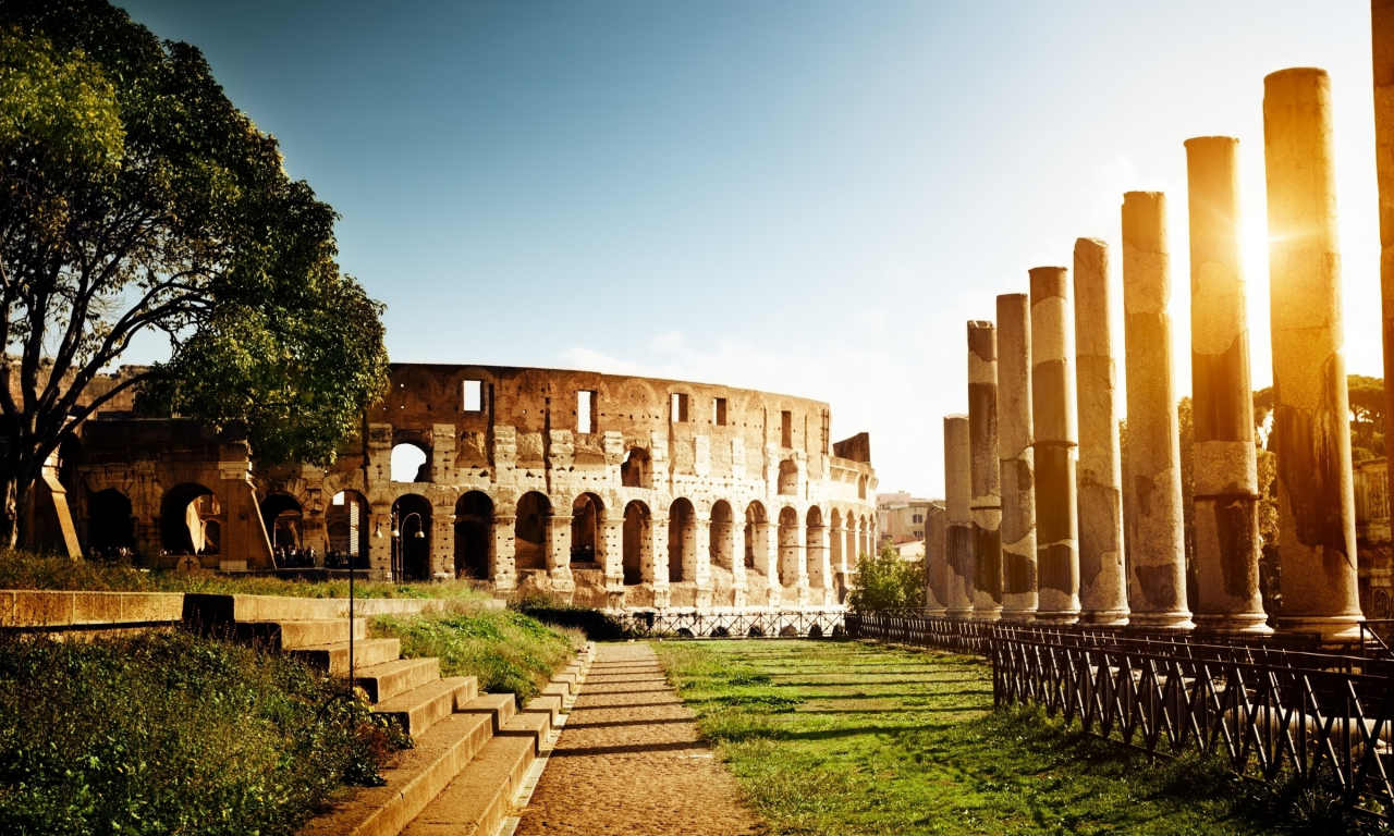 grass, Италия, trees, трава, деревья, Italy, Колизей, nature, architecture, природа, Colosseum, Rome, архитектура, Рим