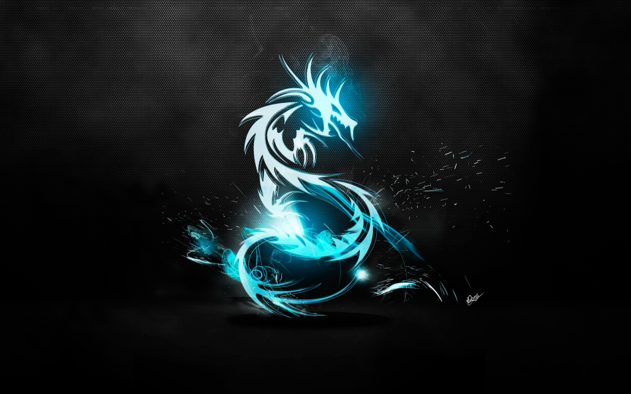 абстрактного, logos, логотипы, синий, black background, Blue Dragon, abstract, AMD, blue, черный фон