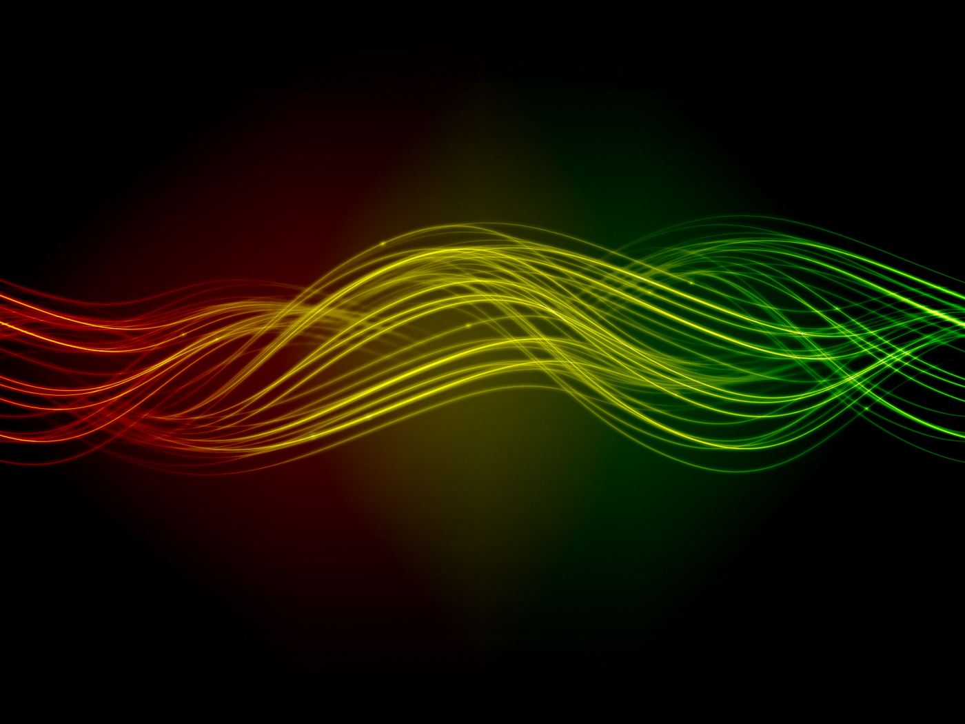 yellow, lines, simple background, green, multicolor, black background, digital art, waves, , red, abstract