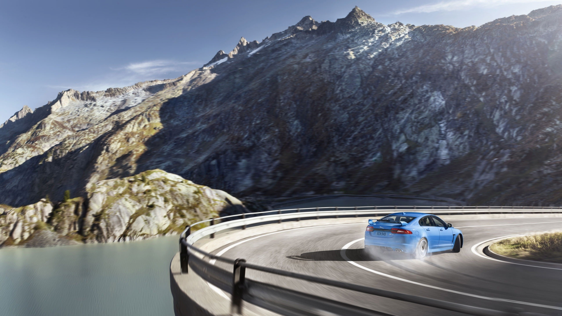 roads, Jaguar XFR, дрейф, mountains, rivers, горы, skies, природа, дороги, 2014, реках, nature, drift, небо, supercars, суперкары