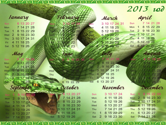 новый год, 2013, год змеи, календарь, змея