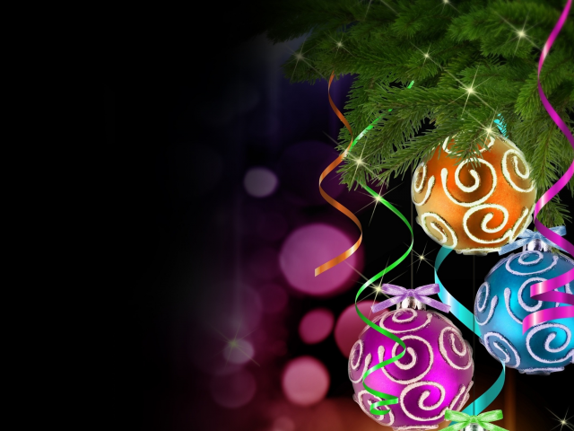 ornaments, bokeh, Рождество, украшения, сосны, pine trees, Christmas, боке