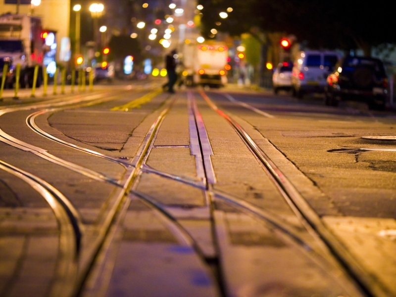 urban, railroad tracks, street, 