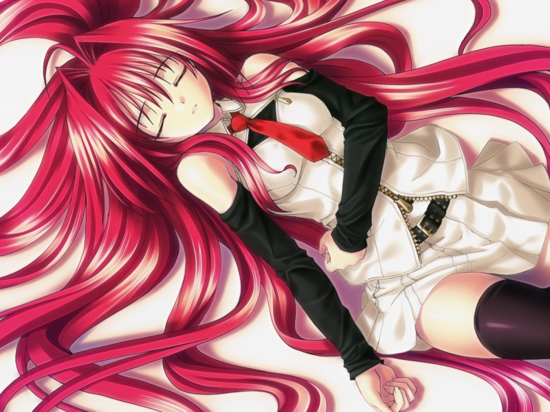 аниме девушки, рыжие, anime girls, лежа, lying down, redheads