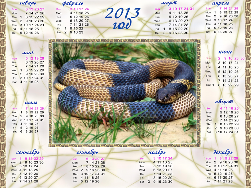 2013, календарь, год змеи, змея