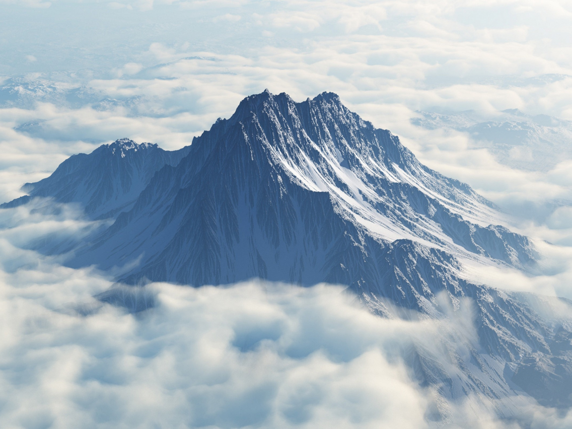 peak, mountains, clouds, Горы, облака, пик