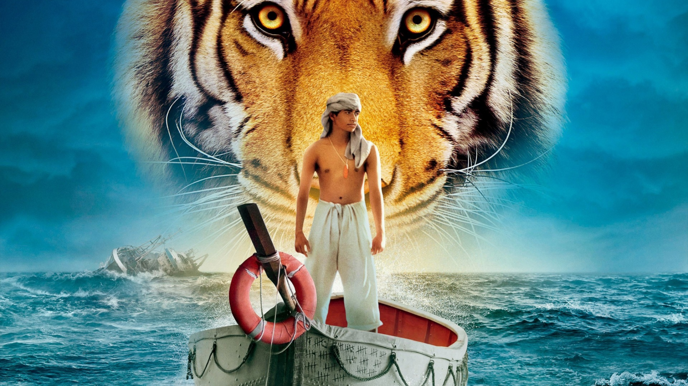 animals, Жизнь Пи, мужчина, тигры, небо, movies, корабли, животные, Life of Pi, океан, skies, ships, шторм, фильмы, boats, вода, ocean, Indian, Индия, The Man, tigers, water, storm, лодки