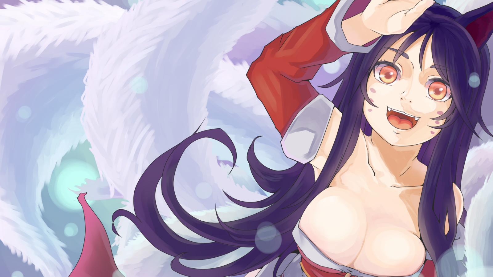 video games, anime girls, tails, League of Legends, animal ears, Ahri, , cleavage