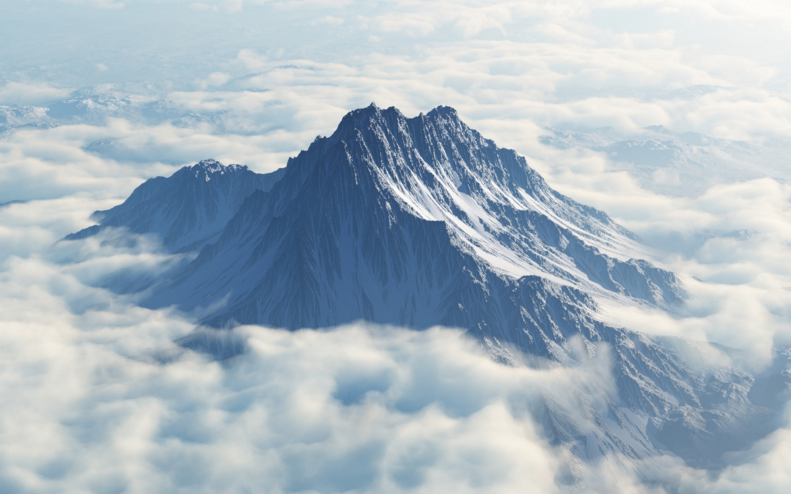 peak, mountains, clouds, Горы, облака, пик