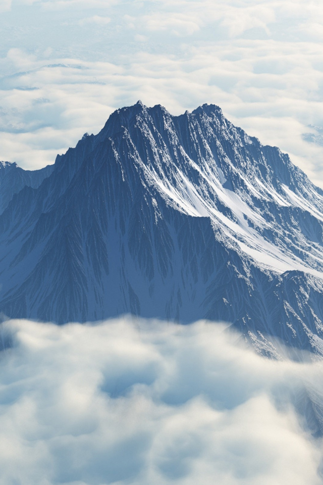 peak, mountains, clouds, Горы, облака, пик