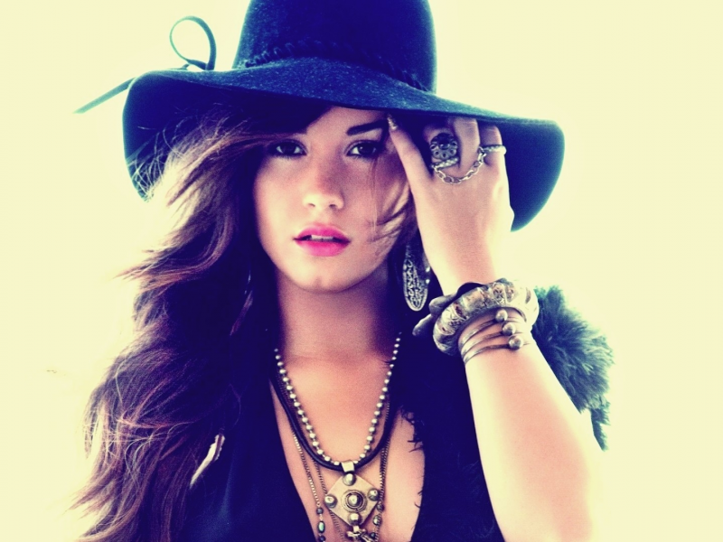 singers, brunettes, women, hats, models, Demi Lovato, , actress