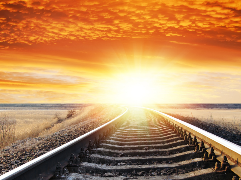 sunset, железнодорожных, railway, закат, солнце, sunlight