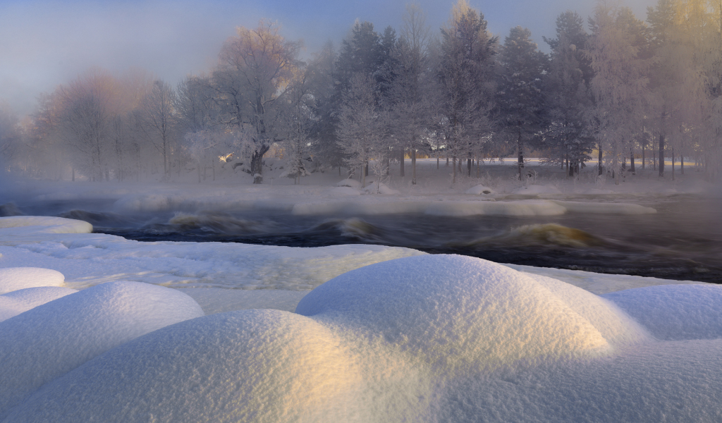швеция, река, снег, sweden, Voxnan river, деревья, h__lsingland, зима