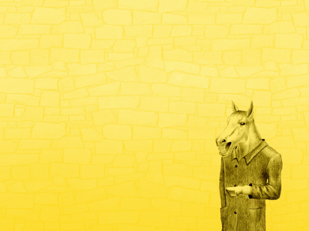 Конь в пальто, минимализм, желтый фон