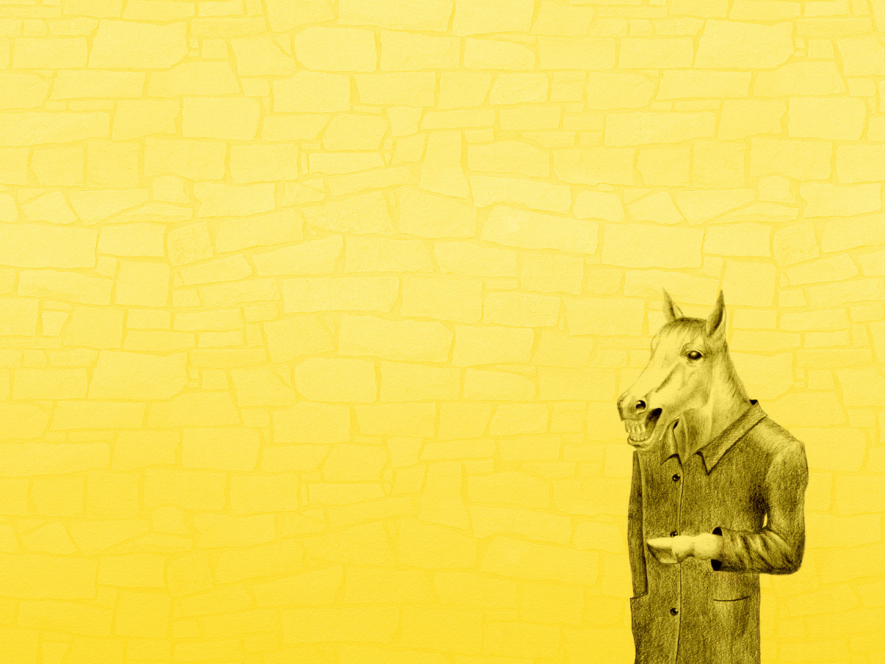 Конь в пальто, минимализм, желтый фон