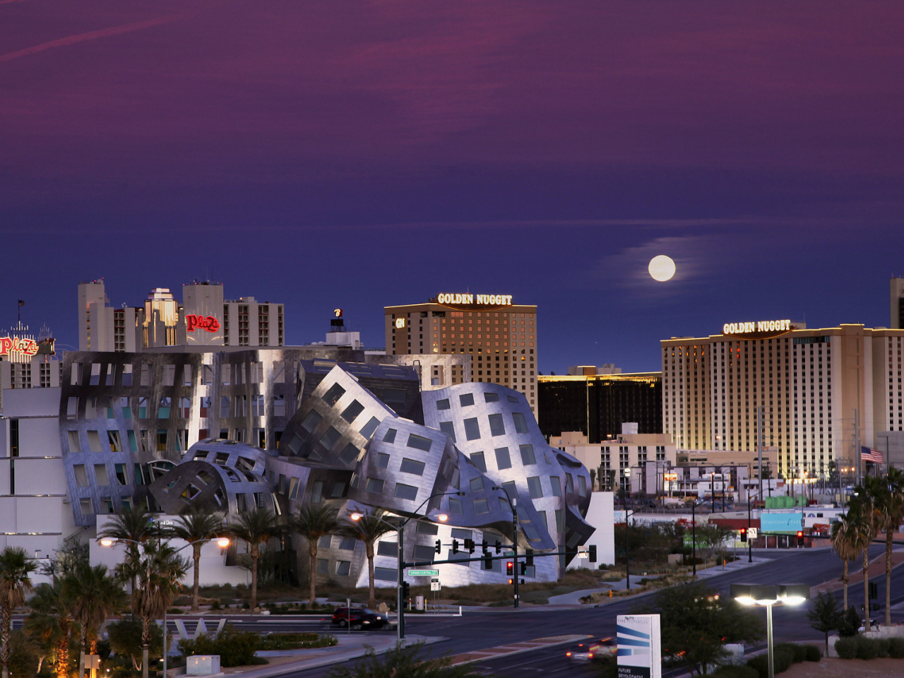 moon, violet, nevada, night, сша, лас-вегас, Usa, las vegas, невада, blue, sky