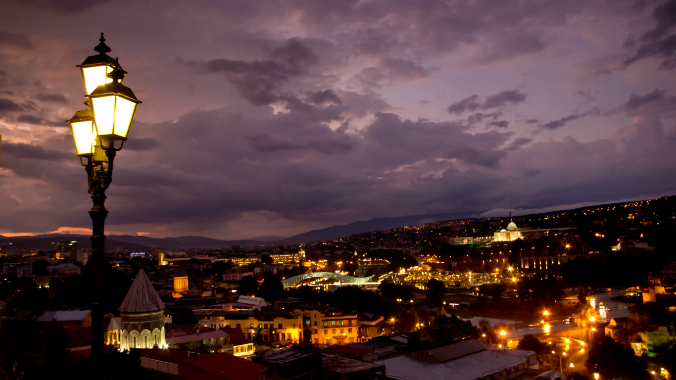 Грузия, город, ночь, здания, столица, тбилиси, панорама