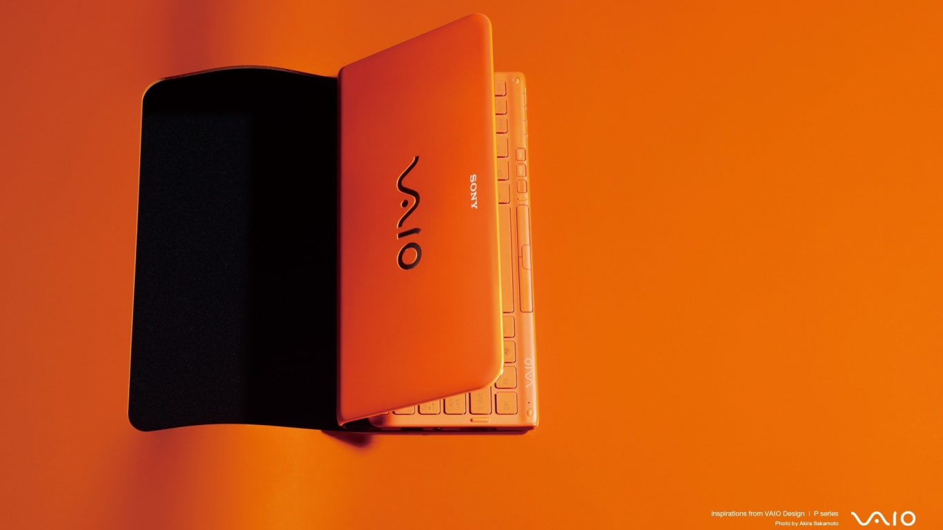 Оранжевый фон, оранжевый ноутбук, sony
