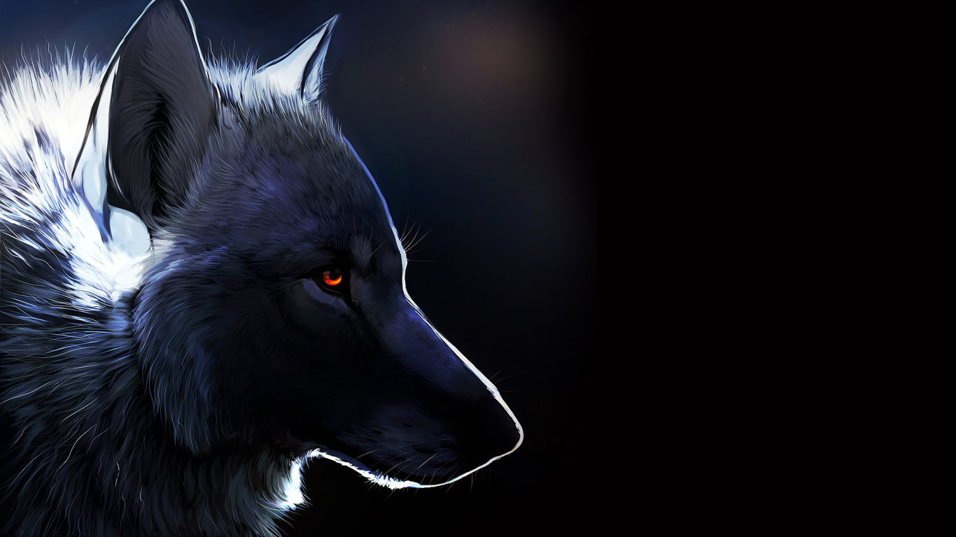 Волк, янтарные глаза, черный фон