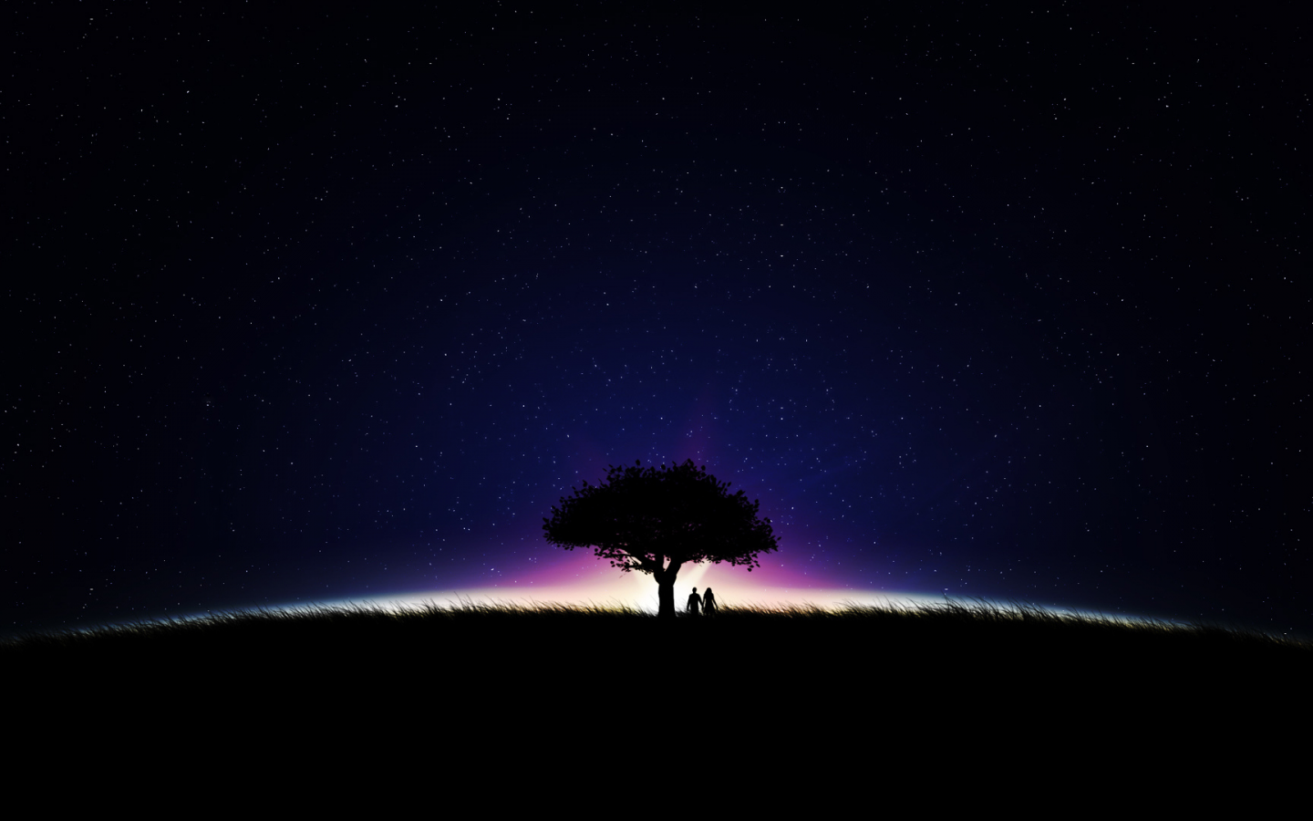 небо, Ночь, звезды, дерево