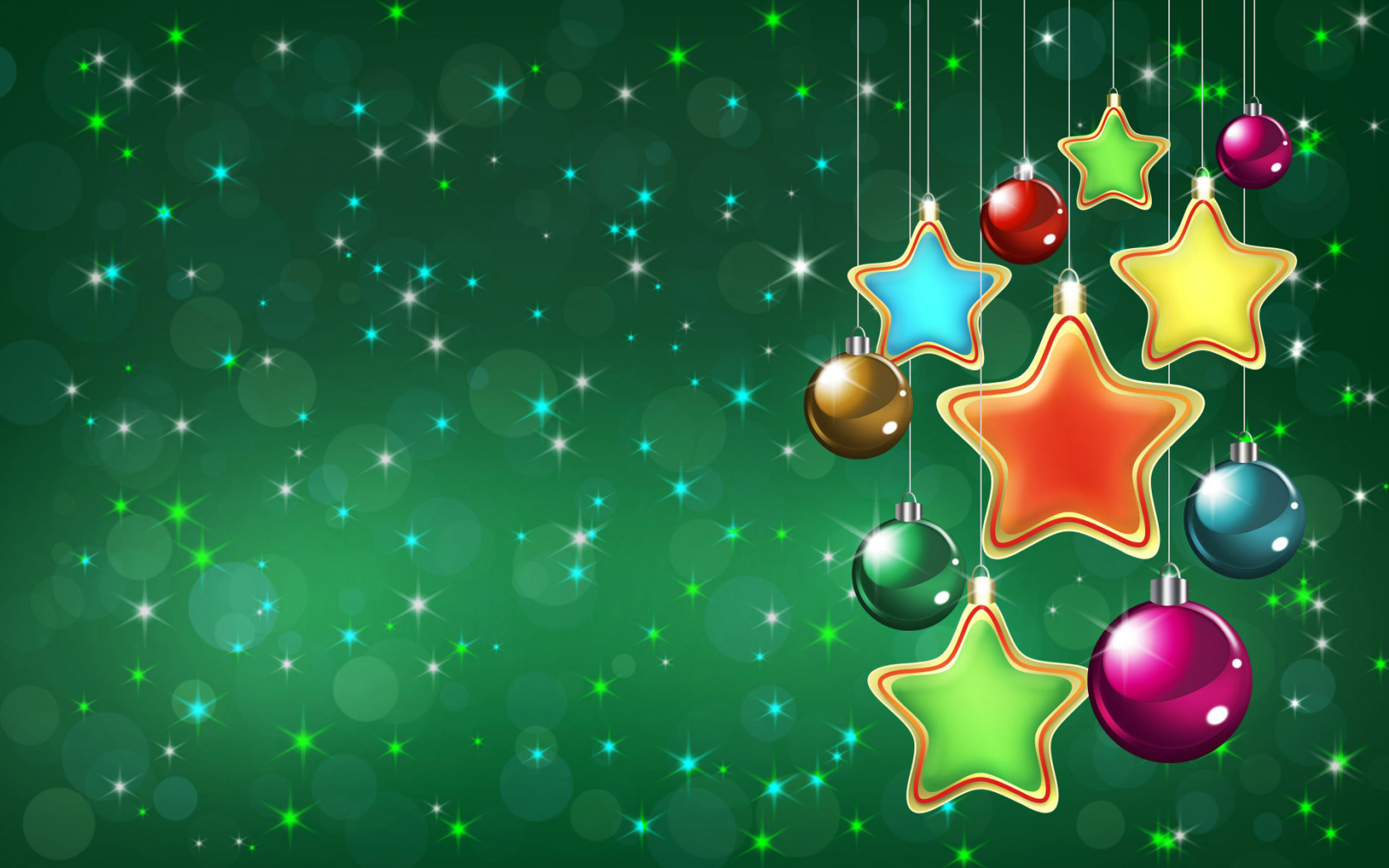 елочные игрушки, зеленый фон, Новый год, праздник
