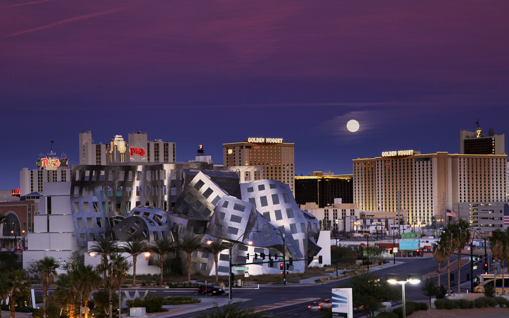 moon, violet, nevada, night, сша, лас-вегас, Usa, las vegas, невада, blue, sky