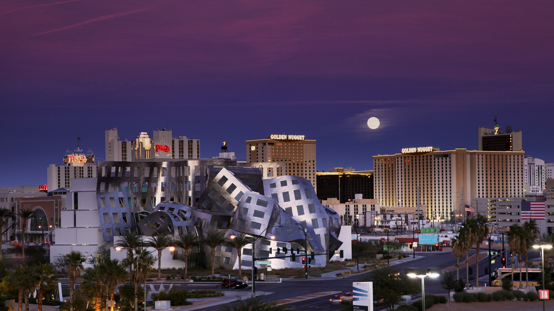 moon, violet, nevada, night, сша, лас-вегас, Usa, las vegas, невада, blue, sky