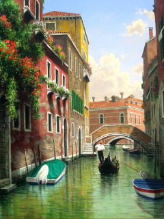 мост, венеция, окна, Картина, дома, канал, mark pettit, италия