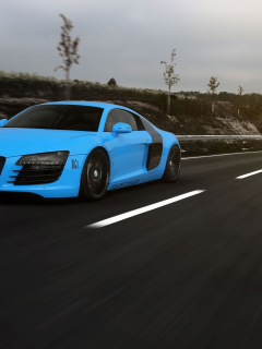 Audi, blue, r8, голубой, р8, road, скорость, дорога, speed, ауди