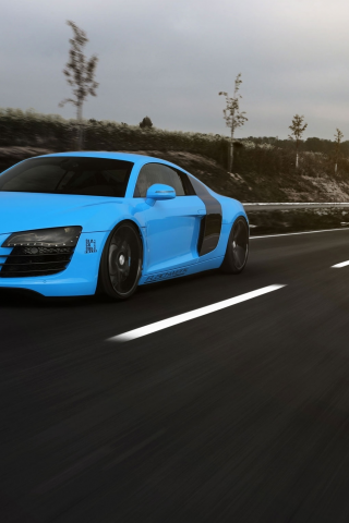 Audi, blue, r8, голубой, р8, road, скорость, дорога, speed, ауди