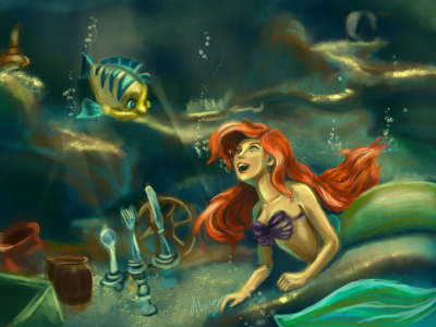 под водой, ариэль, Арт, русалочка, русалка, the little mermaid