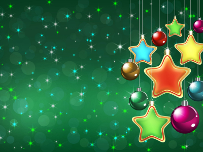 елочные игрушки, зеленый фон, Новый год, праздник